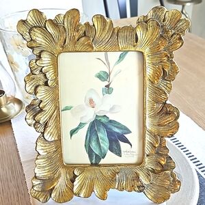Signed Magnolia Print with Gold Floral Scalloped Picture Frame